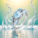 Designer 925 Silber Ring mit blauem Larimar...