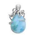 Karibischer Larimar Oktopuss Anhänger an Silberkette...