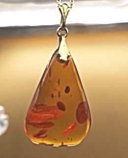 Baltischer ART DECO Bernstein Anhänger mit Kette Gold (1)