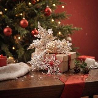 USA Weihnachtsschmuck Christbaumschmuck Baumbehang aus den 70er weiß/gold