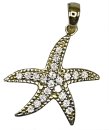 Anhänger Seestern mit 21 Zirkonia Silber an Schlangenkette 925 Silber vergoldet