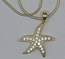 Anhänger Seestern mit 21 Zirkonia Silber an Schlangenkette 925 Silber vergoldet