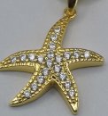 Anhänger Seestern mit 21 Zirkonia Silber an Schlangenkette 925 Silber vergoldet