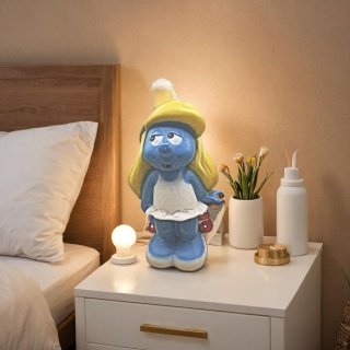 Seltene Melek Fecht Designer Lampe 1998 – Schlumpfine von Peyo Brüssel – Vintage Kunststoffleuchte 38 cm