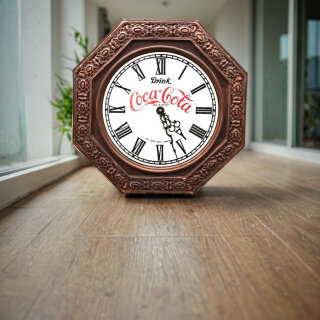 Vintage Coca-Cola Wanduhr in Holzoptik – 1980er Jahre