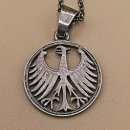 Vintage Silberanhänger aus 5-DM-Münze „Silberadler“ – Heiermann an 45 cm Silberkette (70er Jahre)