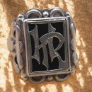 Schwerer Jugendstil Siegelring aus Silber mit Onyx & Monogramm H.R. – um 1900/1910 – RG 63