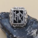 Schwerer Jugendstil Siegelring aus Silber mit Onyx & Monogramm H.R. – um 1900/1910 – RG 63