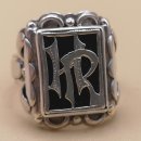 Schwerer Jugendstil Siegelring aus Silber mit Onyx & Monogramm H.R. – um 1900/1910 – RG 63