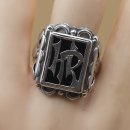 Schwerer Jugendstil Siegelring aus Silber mit Onyx & Monogramm H.R. – um 1900/1910 – RG 63