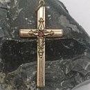 Viktorianisches Kreuz Anhänger aus Schaumgold mit Granat – 38 mm