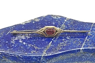 Antike Jugendstil Stabbrosche – Vergoldet mit ovalem Granat, 75 mm