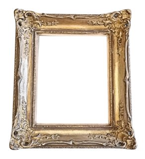 Handgearbeiteter Barock Bilderrahmen aus Holz – Goldrahmen 1950er mit Ölgemälde