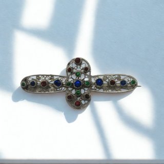Gablonzer Brosche – Vintage Filigran mit bunten Steinen, Art Déco 1920–1940