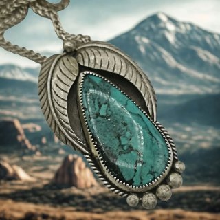 Navajo Silber Anhänger & Brosche mit Türkis – Vintage Native American Schmuck an 70 cm Silberkette