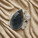 925 Silber Ring mit Tektit, weißem Topas, schwarzem...
