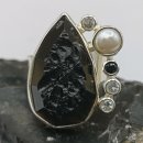 925 Silber Ring mit Tektit, weißem Topas, schwarzem...