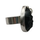 925 Silber Ring mit Tektit, weißem Topas, schwarzem Spinell & Perle – Unikat Größe 59