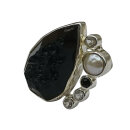 Gothic Romance Tektit Ring aus 925 Silber mit Topas & Perle – Gr. 59