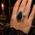 Gothic Romance Tektit Ring aus 925 Silber mit Topas & Perle – Gr. 59