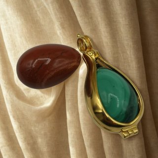 Vergoldeter 925 Silber Anhänger mit Malachit & Jaspis Ei – Wechselanhänger mit Kette 50 cm