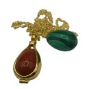 Vergoldeter 925 Silber Anhänger mit Malachit & Jaspis Ei – Wechselanhänger mit Kette 50 cm