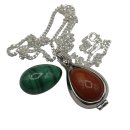 925 Silber Anhänger mit Malachit & Jaspis Ei – Wechselanhänger mit Panzerkette 55 cm