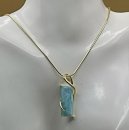 Larimar Anhänger 925 Silber vergoldet mit Schlangenkette 45 cm – 8,5 ct Edelstein 36 x 13 mm
