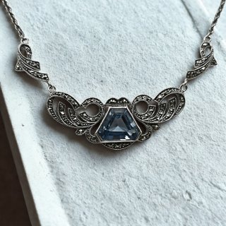 Jugendstil Collier mit Aquamarin & Markasiten – 925 Sterling Silber – Handgefertigt in Deutschland