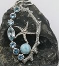 Seestern Anhänger 925 Sterling Silber mit Larimar & Blautopas – Maritimer Edelstein Schmuck inkl. 50 cm Silberkette