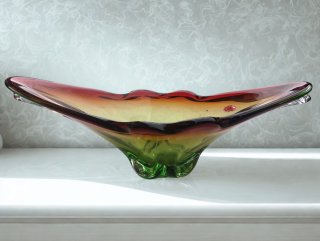 Murano Sommerso Zipfelschale XXL 50 cm – Vintage Glas-Centerpiece aus Italien (1960–70er)