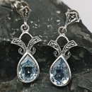 Aquamarin Ohrringe 925 Silber mit Markasiten – Jugendstil & Art Déco Design