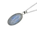 Edler Regenbogen-Mondstein Anhänger – Oval (35x20 mm) in 925 Silber inkl. 55 cm Panzerkette