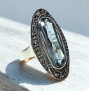 Silber Jugendstil Ring mit ovalem Aquamarin &...