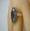 Silber Jugendstil Ring mit ovalem Aquamarin & handgefassten Markasiten – 925 Sterling Silber