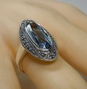 Silber Jugendstil Ring mit ovalem Aquamarin & handgefassten Markasiten – 925 Sterling Silber