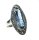 Silber Jugendstil Ring mit ovalem Aquamarin & handgefassten Markasiten – 925 Sterling Silber