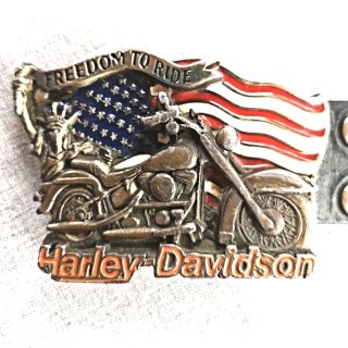 Vintage Harley-Davidson Gürtelschnalle „Freedom to Ride“ 1991 mit Ledergürtel