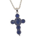 Vintage Kreuzanhänger 925 Silber mit blauen Tansanit Steinen – Südwest & Byzantinischer Stil mit Kordelkette