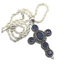 Vintage Kreuzanhänger 925 Silber mit blauen Tansanit Steinen – Südwest & Byzantinischer Stil mit Kordelkette
