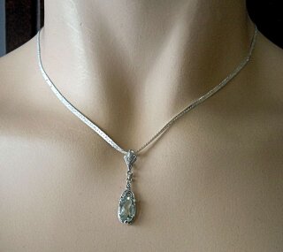 925 Silber ART DECO Collier mit grünem Amethyst - 60 cm