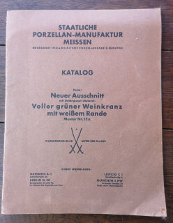 Historischer Meissen Porzellan-Katalog – Dekor „Voller grüner Weinkranz“ (Nr. 15a) – 1930er Jahre