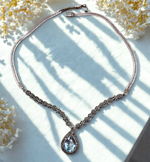 Vintage Collier 925 Silber mit Blautopas & Markasiten – 45 cm