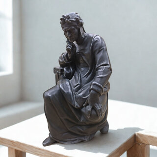 Antike Skulptur „Der nachdenkliche Dante“ nach Jerónimo Suñol – Zinkguss ca. 21 cm