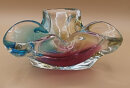 Vintage Sanyu Japan Glasschale – Mid Century Zipfelschale Pink Blau Amber