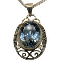 Antiker Art Déco Anhänger 830 Silber mit Blautopas & 925 Silberkette 50cm