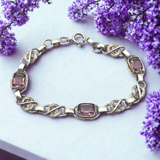 Antikes Jugendstil Silber-Armband 830 mit Amethysten | 19 cm Vintage-Gliederarmband