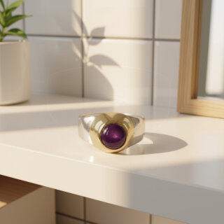 Modernist Bicolor Ring aus 925 Silber mit Rubin – RG 59