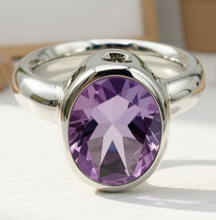 Moderner Silberring mit ovalem Amethyst – Neuware