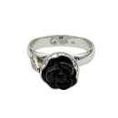 Victorian Revival Onyx-Rosenring aus 925 Silber – RG61